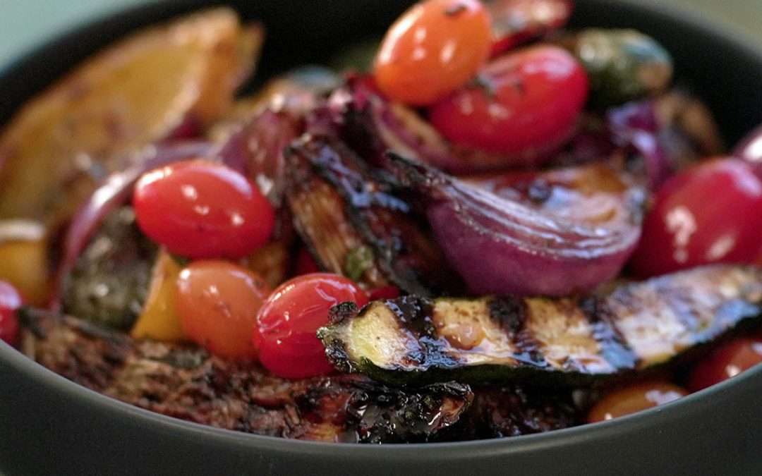 Grilled Vegetables With Bovril Peppadew and Sundried Tomato Dressing